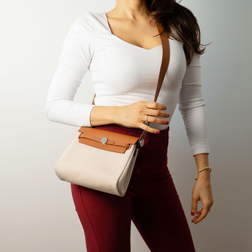 Second hand Hermes Herbag Mini Vache Hunter Leather Crossbody Beige - Tabita Bags