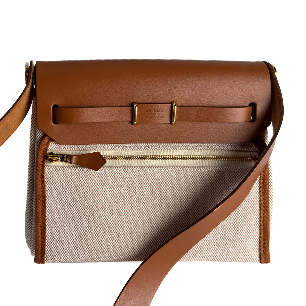 Second hand Hermes Herbag Mini Vache Hunter Leather Crossbody Fauve - Tabita Bags
