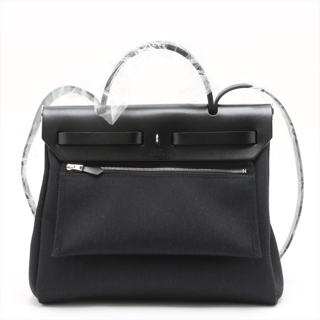Second hand Hermes Herbag PM Canvas 1 pouch Top-handle Handbag Black - Tabita Bags