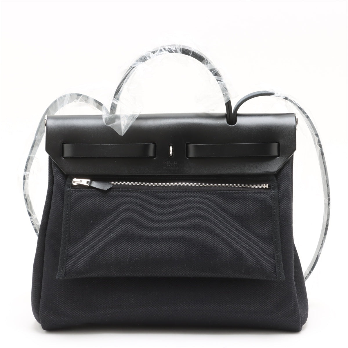 Second hand Hermes Herbag PM Canvas 1 pouch Top-handle Handbag Black - Tabita Bags
