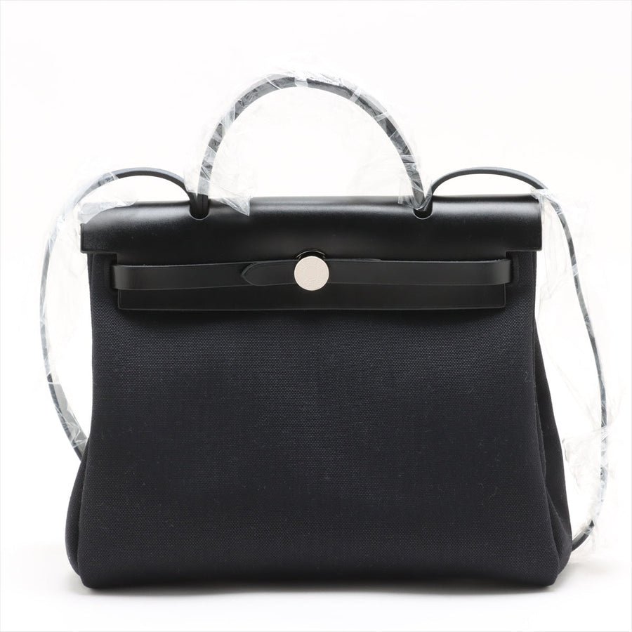 Second hand Hermes Herbag PM Canvas 1 pouch Top-handle Handbag Black - Tabita Bags