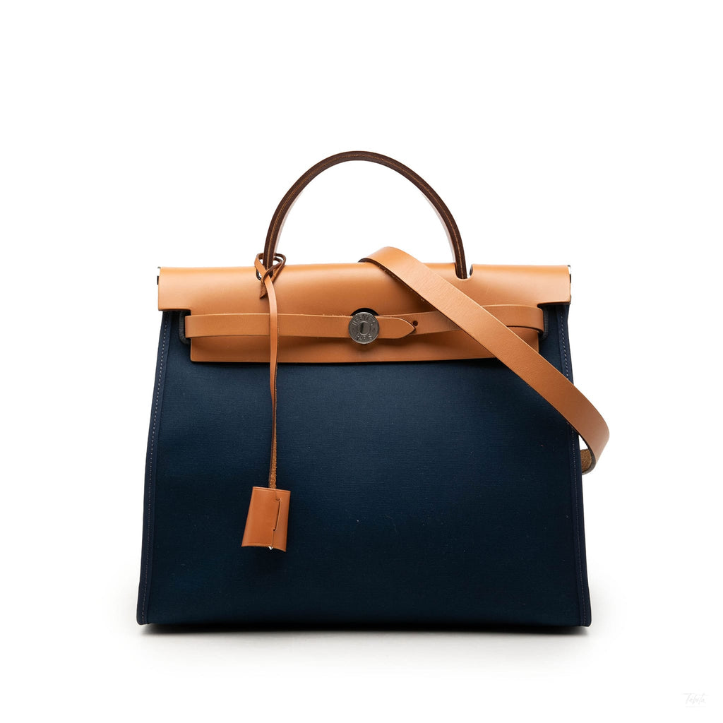 Second hand Hermes Herbag PM Canvas 1 pouch Top-handle Handbag Blue - Tabita Bags