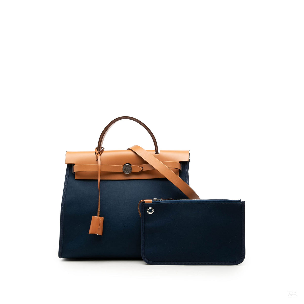 Second hand Hermes Herbag PM Canvas 1 pouch Top-handle Handbag Blue - Tabita Bags