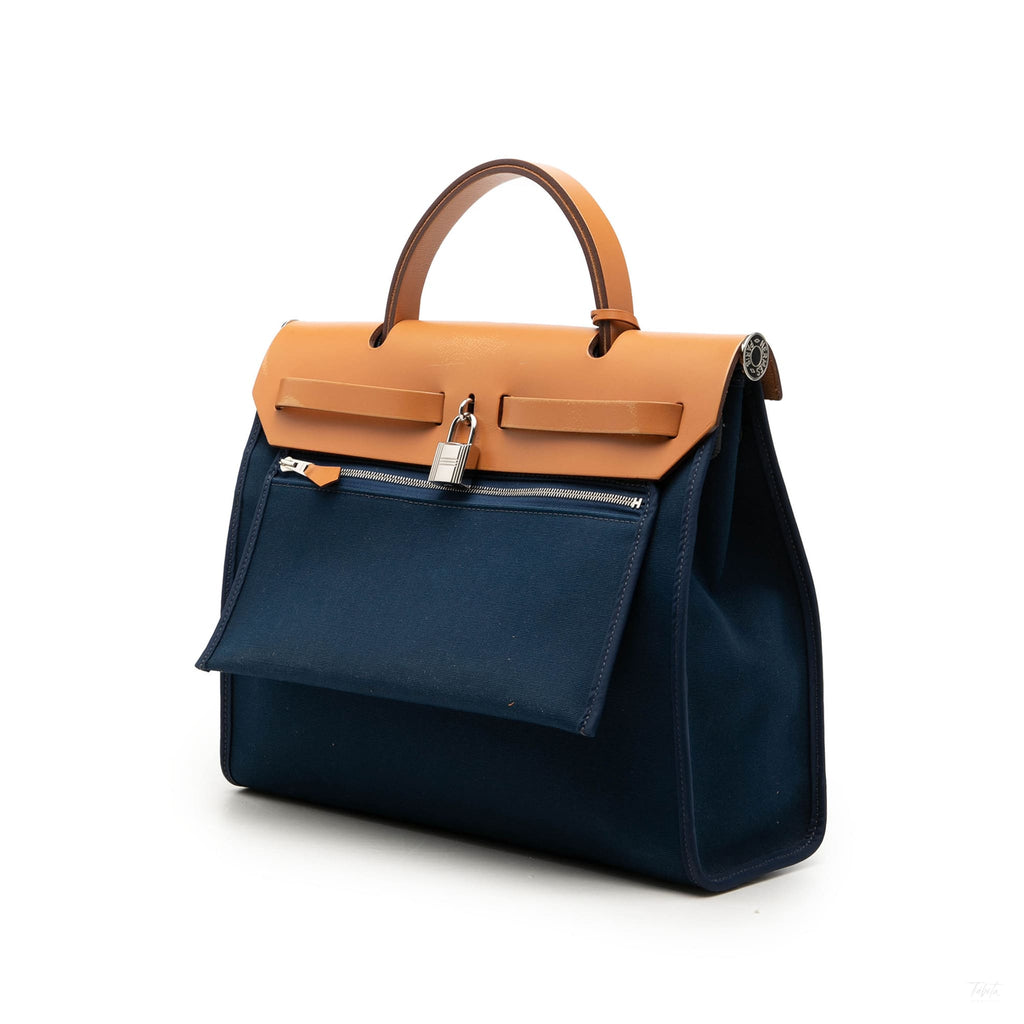 Second hand Hermes Herbag PM Canvas 1 pouch Top-handle Handbag Blue - Tabita Bags