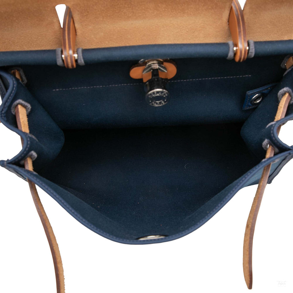 Second hand Hermes Herbag PM Canvas 1 pouch Top-handle Handbag Blue - Tabita Bags