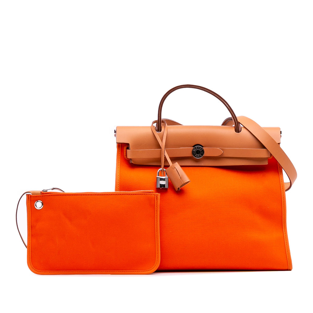 Second hand Hermes Herbag PM Canvas 1 Pouch Top - handle Handbag Orange - Tabita Bags