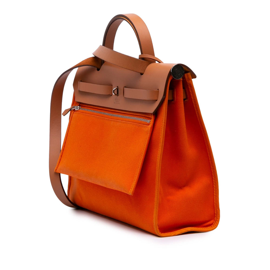Second hand Hermes Herbag PM Canvas 1 pouch Top - handle Handbag Orange - Tabita Bags