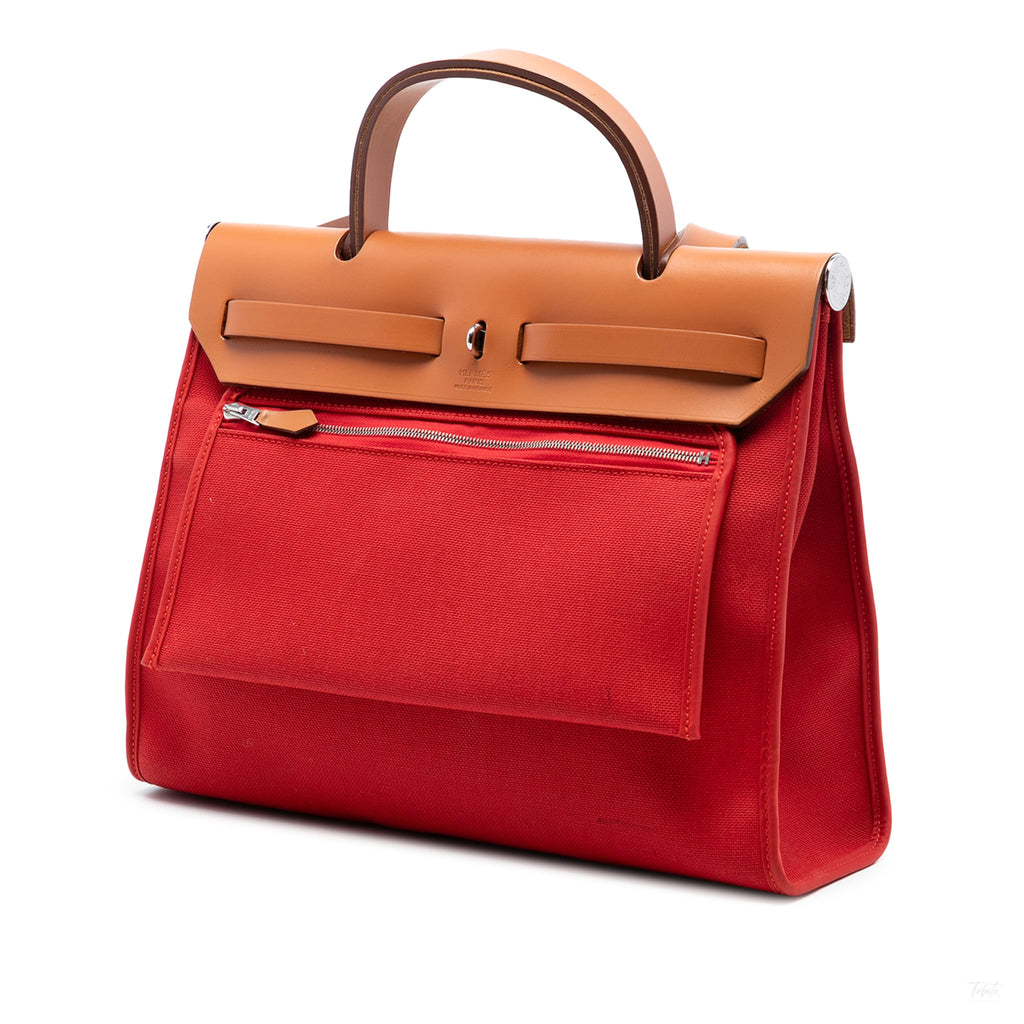Second hand Hermes Herbag PM Canvas 1 pouch Top - handle Handbag Orange - Tabita Bags