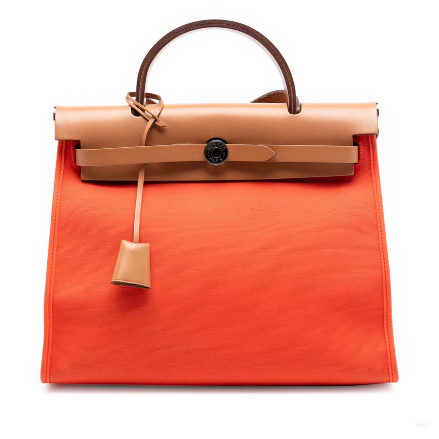 Second hand Hermes Herbag PM Canvas 1 pouch Top - Handle Handbag Orange - Tabita Bags
