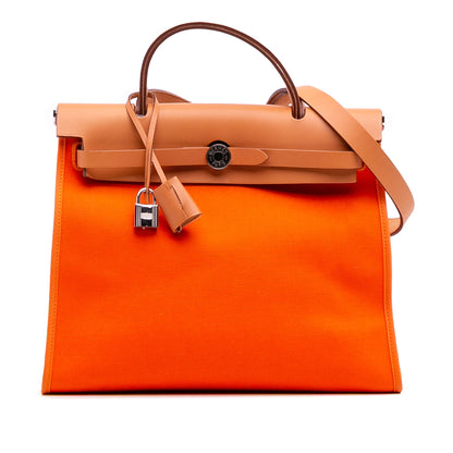 Second hand Hermes Herbag PM Canvas 1 Pouch Top - handle Handbag Orange - Tabita Bags