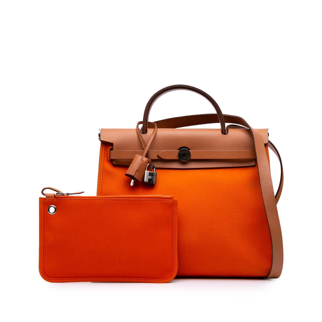 Second hand Hermes Herbag PM Canvas 1 pouch Top - handle Handbag Orange - Tabita Bags