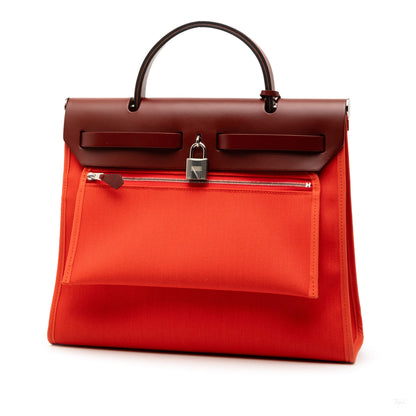 Second hand Hermes Herbag PM Canvas 1 pouch Top - Handle Handbag Orange - Tabita Bags