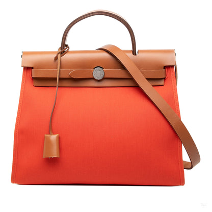 Second hand Hermes Herbag PM Canvas 1 pouch Top - handle Handbag Orange - Tabita Bags
