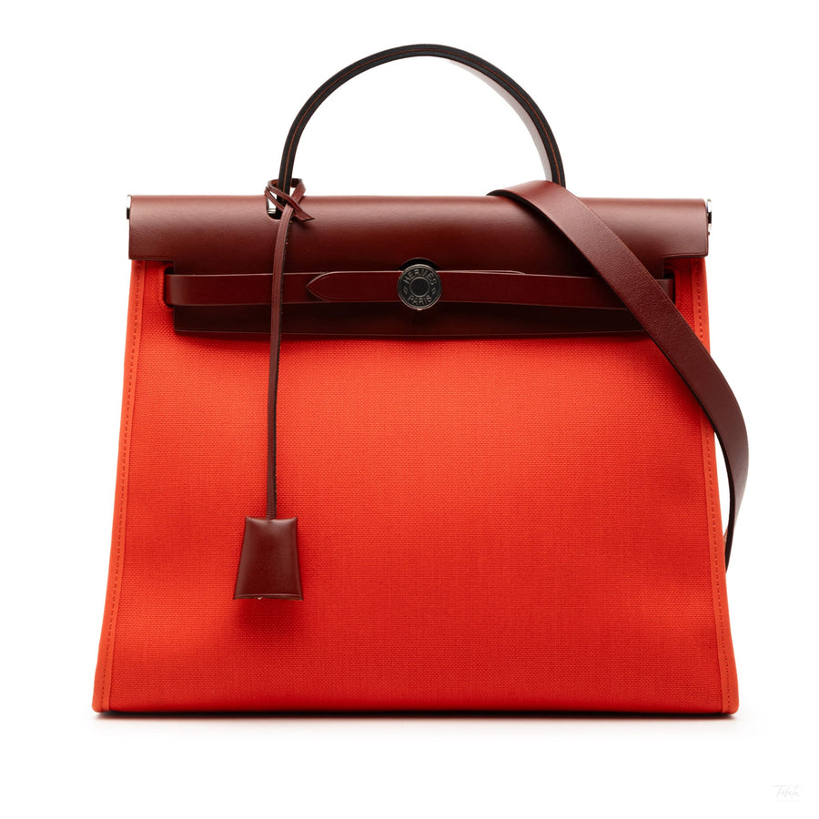 Second hand Hermes Herbag PM Canvas 1 pouch Top - Handle Handbag Orange - Tabita Bags