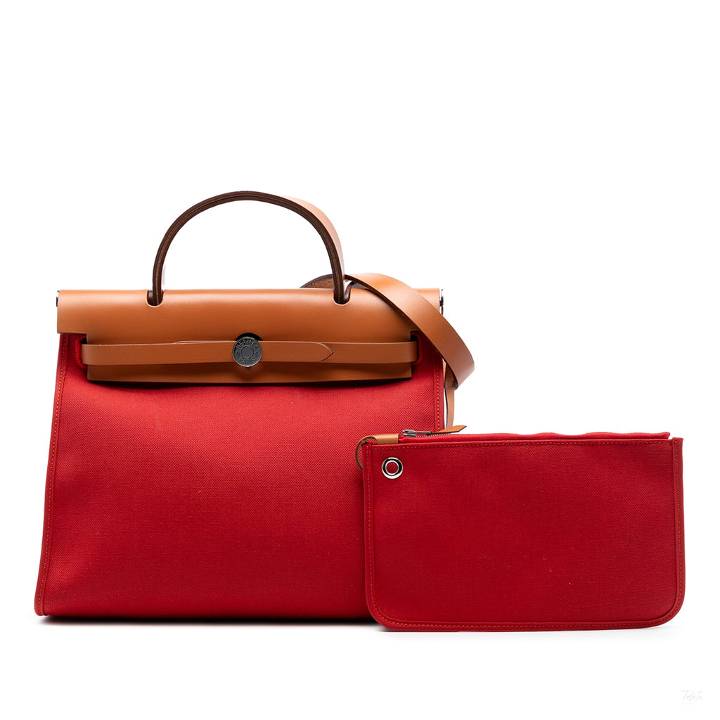 Second hand Hermes Herbag PM Canvas 1 pouch Top - handle Handbag Orange - Tabita Bags