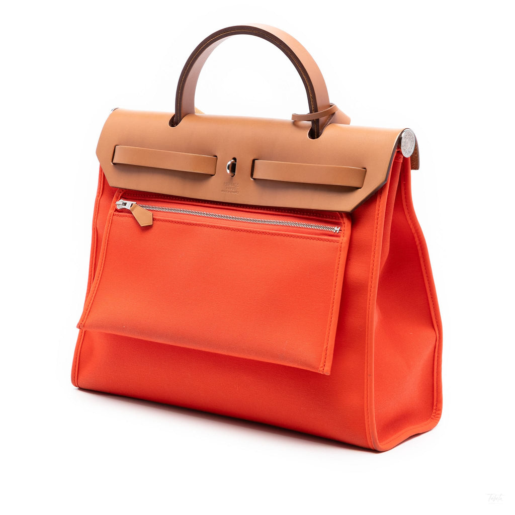 Second hand Hermes Herbag PM Canvas 1 pouch Top - Handle Handbag Orange - Tabita Bags