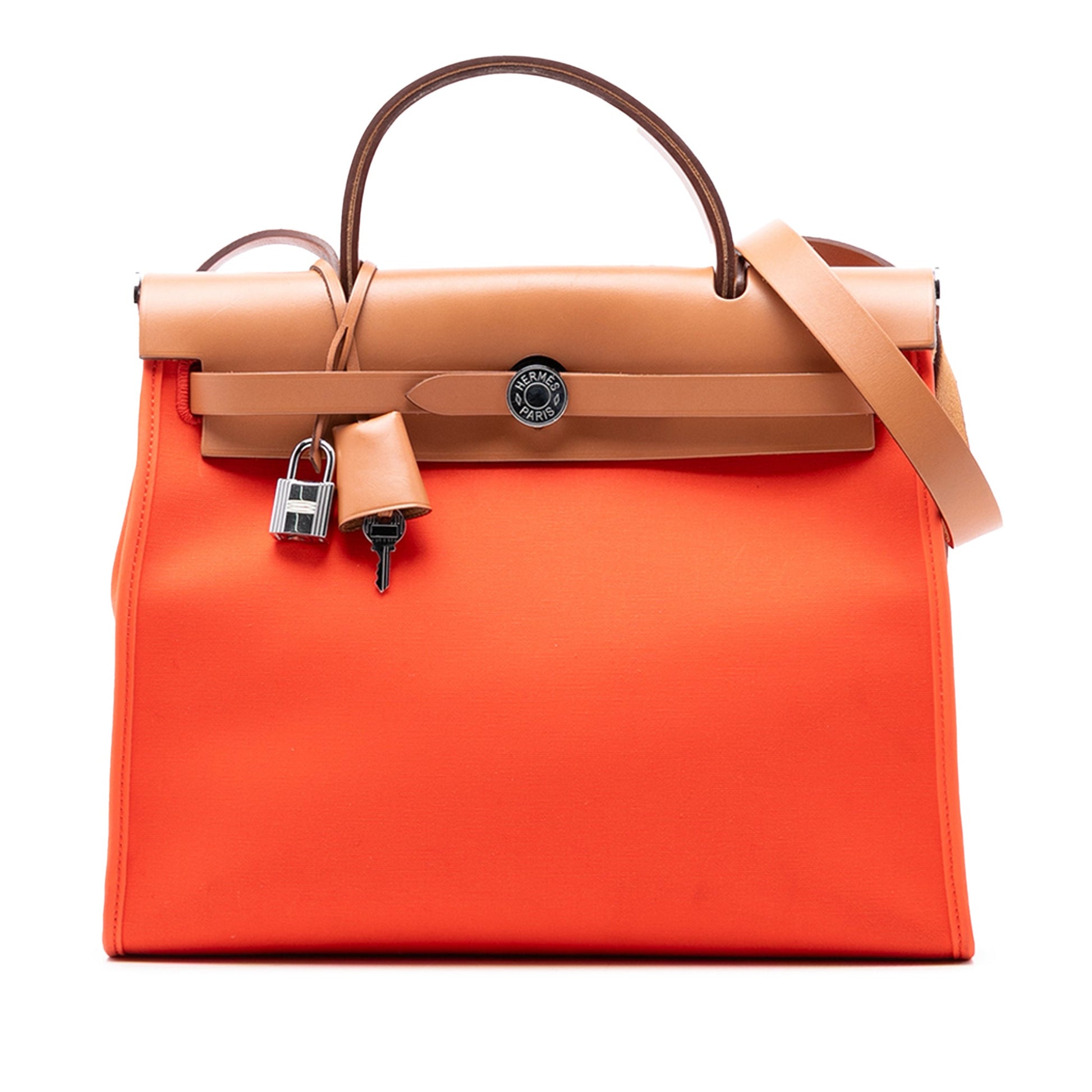 Second hand Hermes Herbag PM Canvas 1 pouch Top - handle Handbag Orange - Tabita Bags