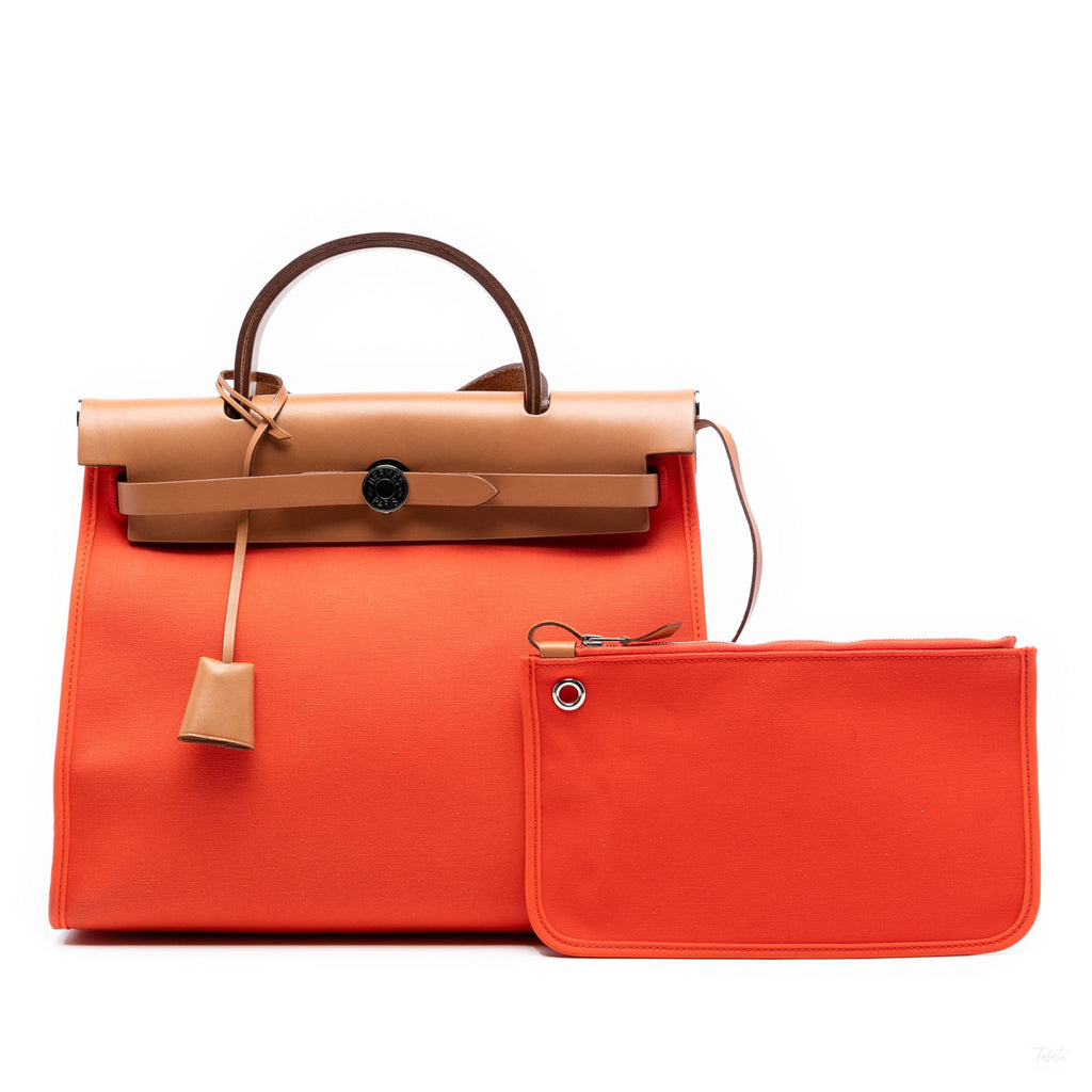 Second hand Hermes Herbag PM Canvas 1 pouch Top - Handle Handbag Orange - Tabita Bags
