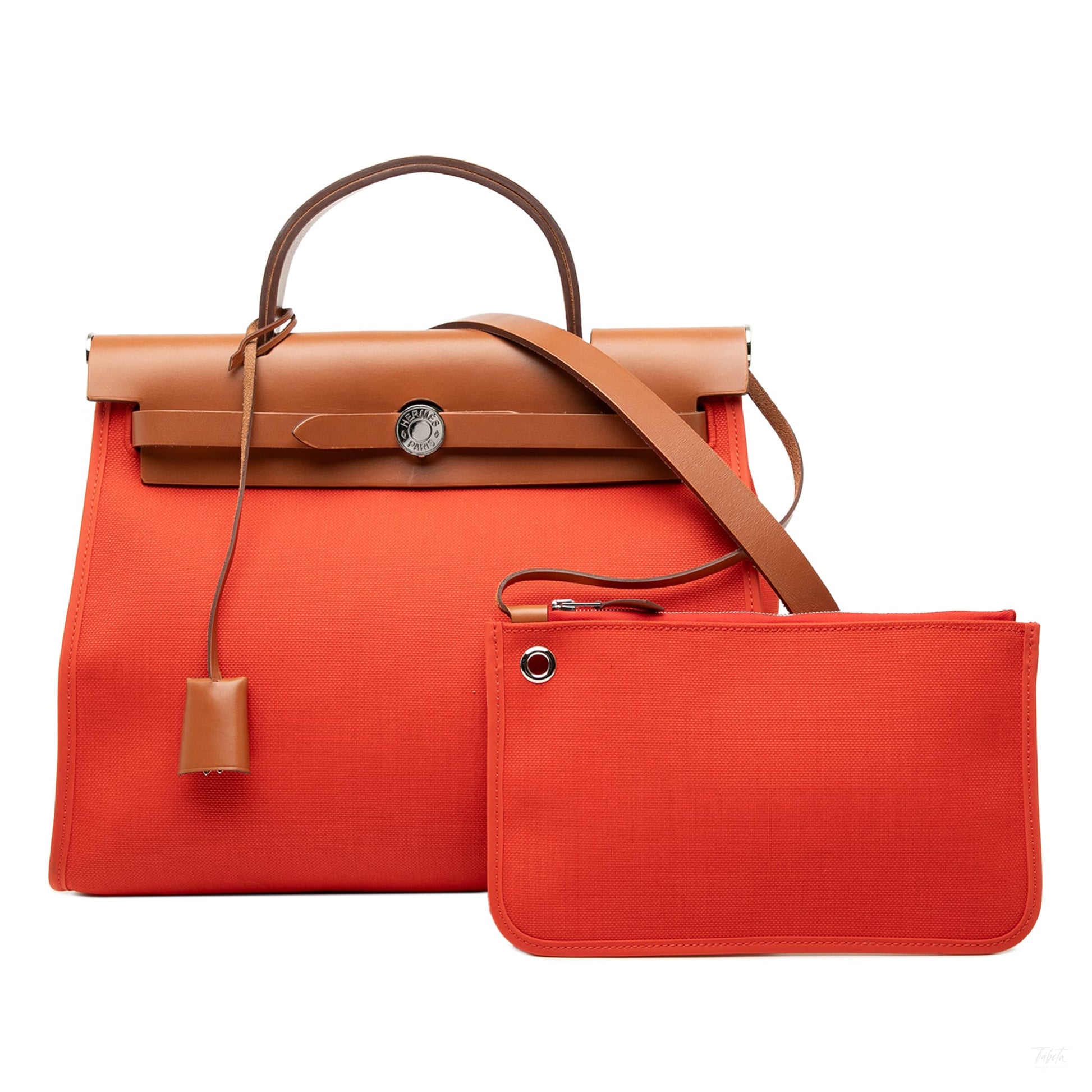 Second hand Hermes Herbag PM Canvas 1 pouch Top - handle Handbag Orange - Tabita Bags