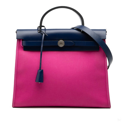 Second hand Hermes Herbag PM Canvas 1 pouch Top - handle Handbag Pink - Tabita Bags