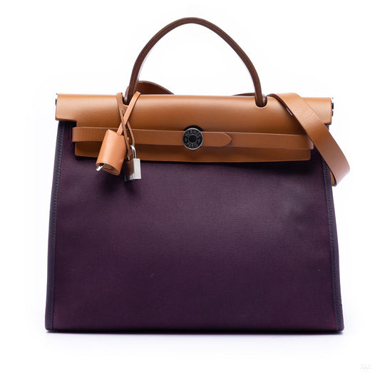 Second hand Hermes Herbag PM Canvas 1 Pouch Top - Handle Handbag Purple - Tabita Bags