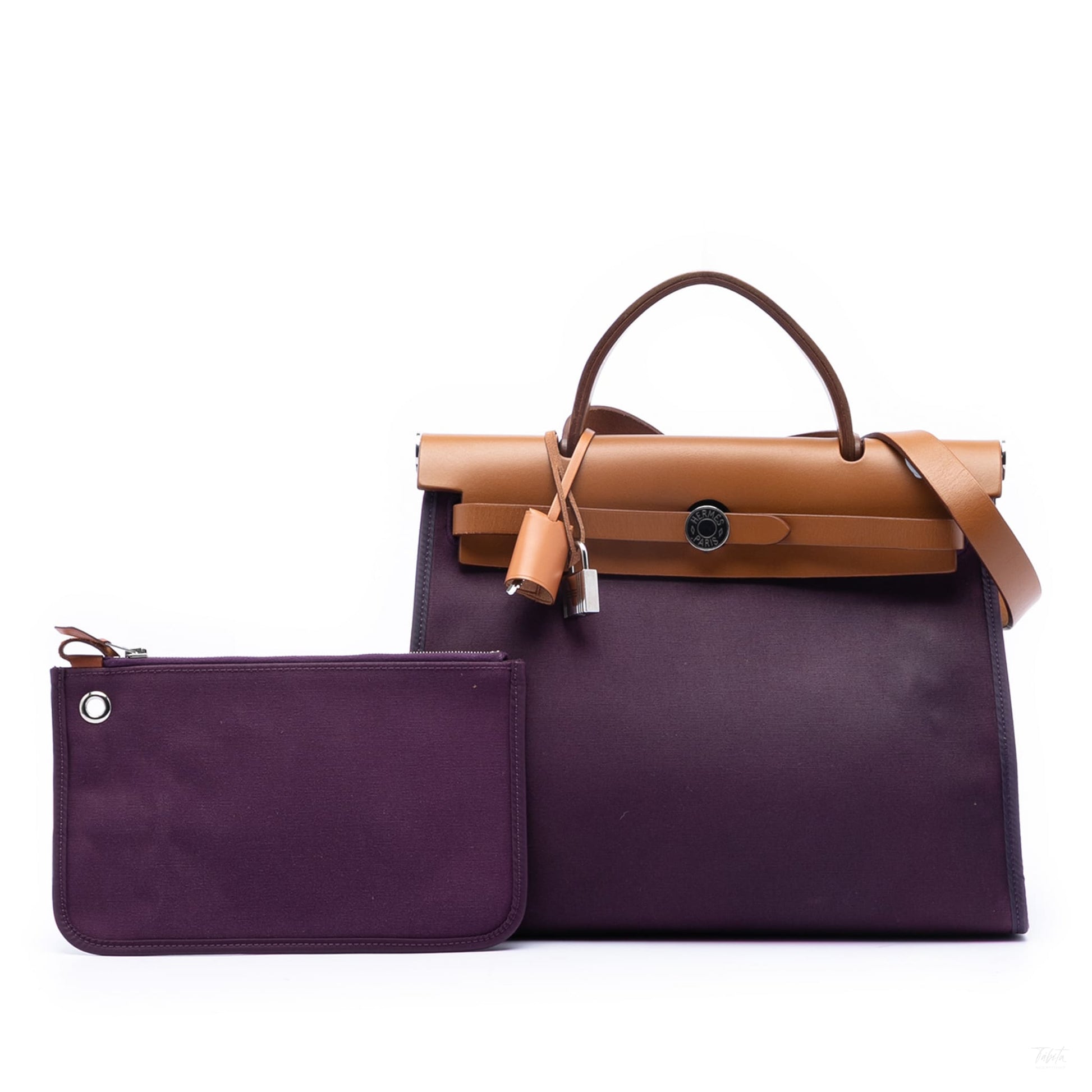 Second hand Hermes Herbag PM Canvas 1 Pouch Top - Handle Handbag Purple - Tabita Bags