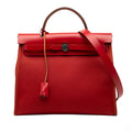 Second hand Hermes Herbag PM Canvas 1 pouch Top - handle Handbag Red - Tabita Bags