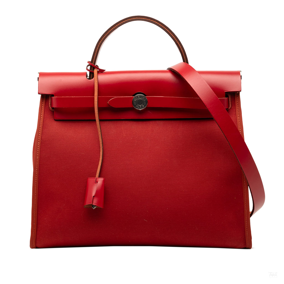 Second hand Hermes Herbag PM Canvas 1 pouch Top - handle Handbag Red - Tabita Bags