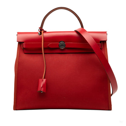 Second hand Hermes Herbag PM Canvas 1 pouch Top - handle Handbag Red - Tabita Bags