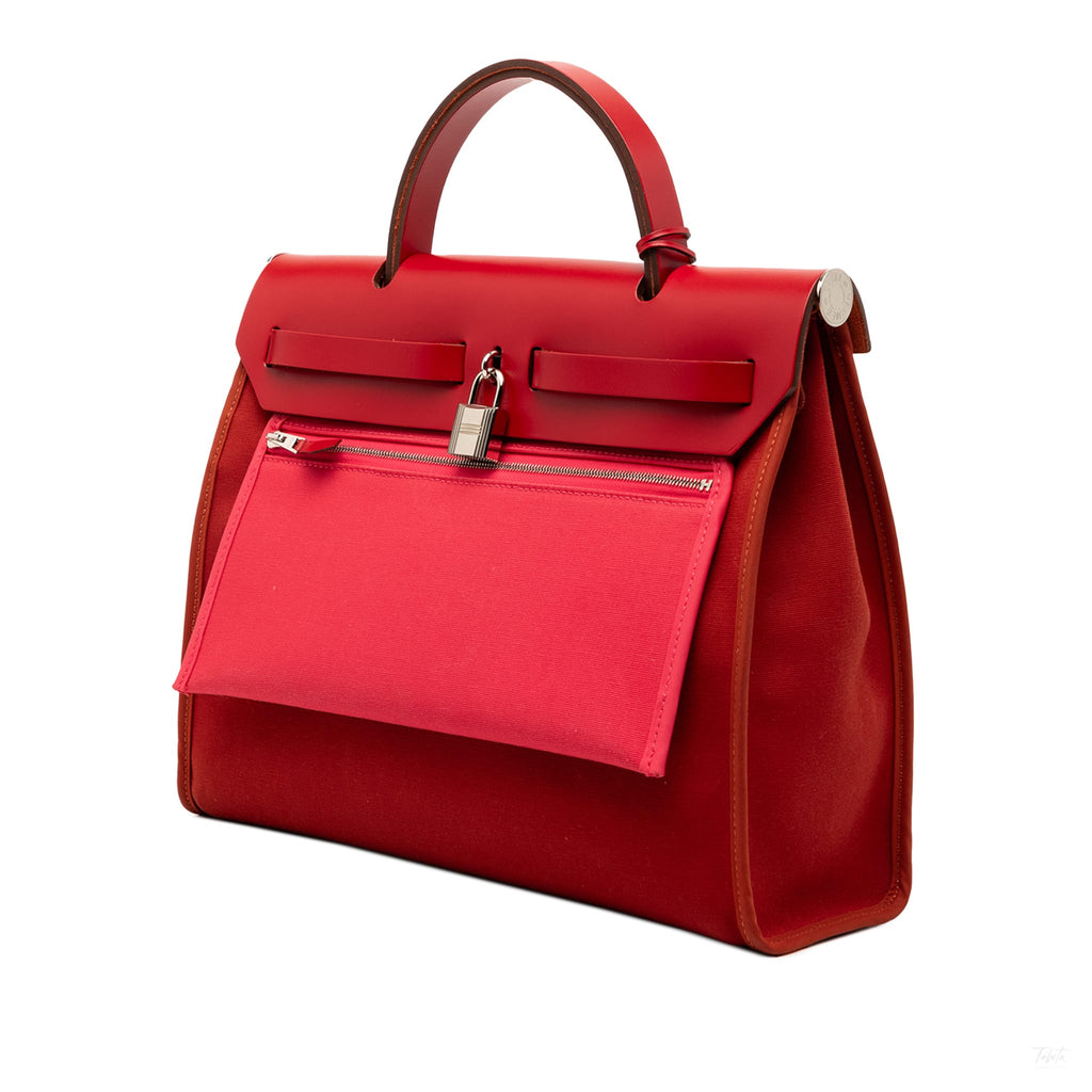 Second hand Hermes Herbag PM Canvas 1 pouch Top - handle Handbag Red - Tabita Bags