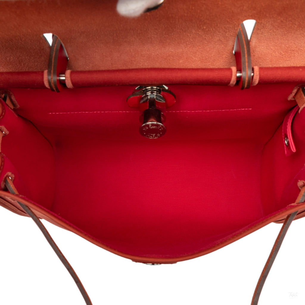 Second hand Hermes Herbag PM Canvas 1 pouch Top - handle Handbag Red - Tabita Bags