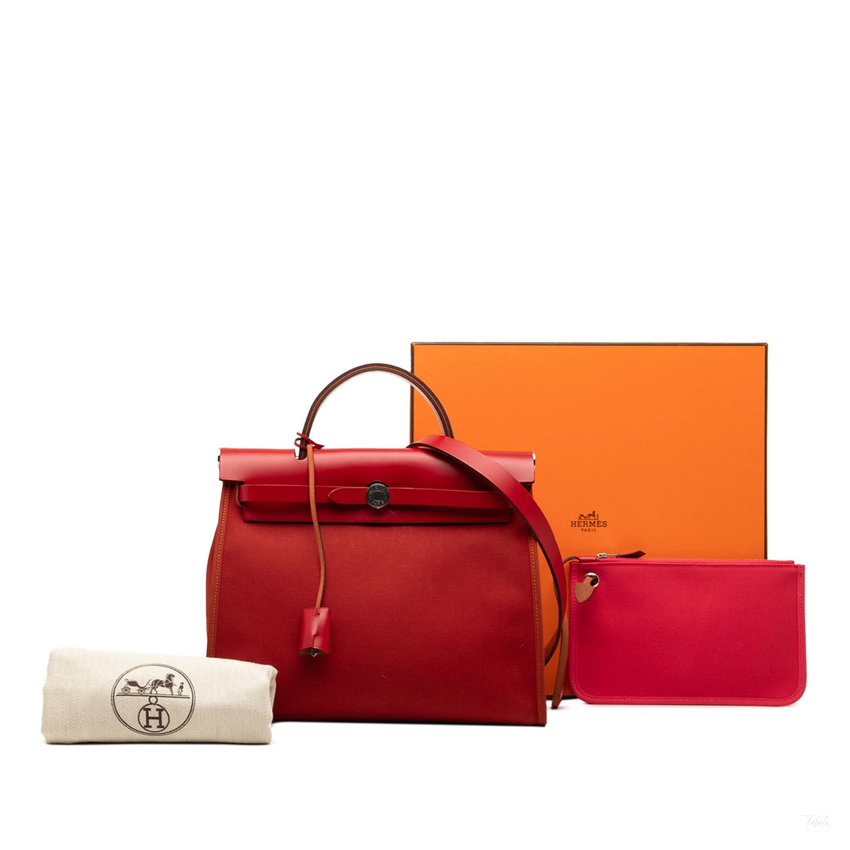 Second hand Hermes Herbag PM Canvas 1 pouch Top - handle Handbag Red - Tabita Bags