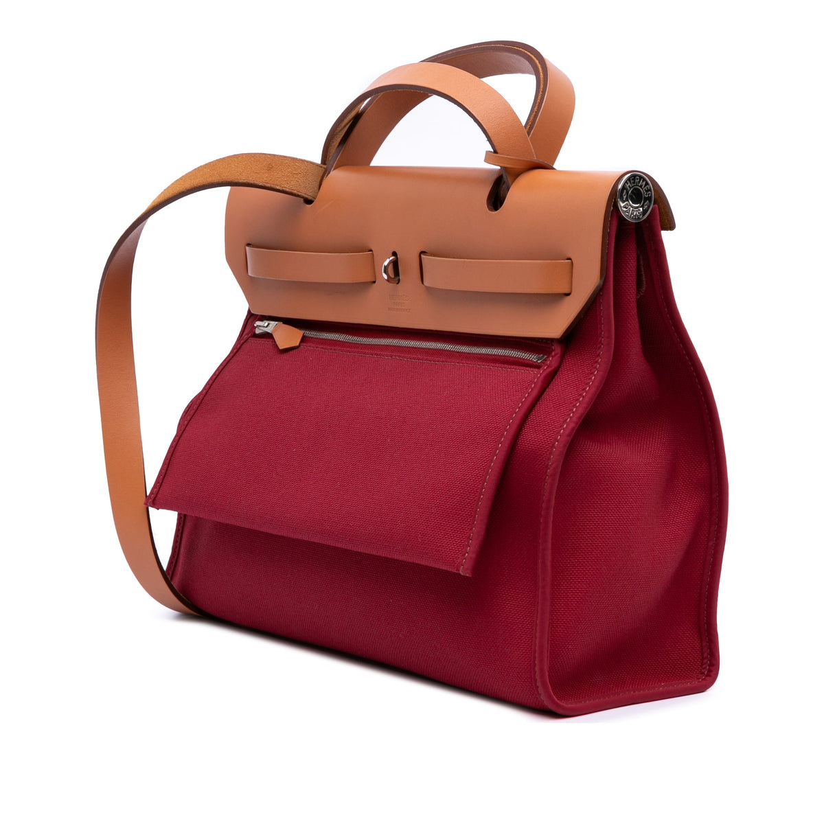 Second hand Hermes Herbag PM Canvas 1 Pouch Top - handle Handbag Red - Tabita Bags