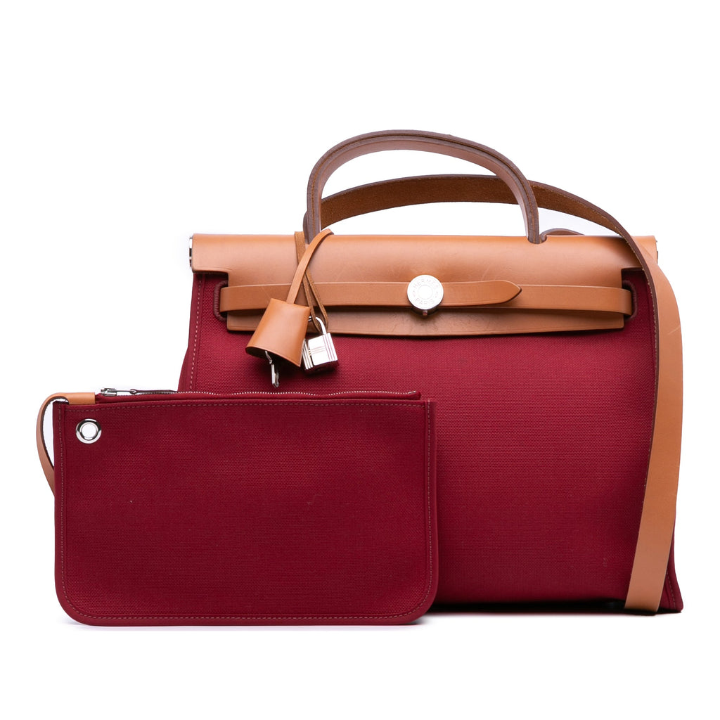 Second hand Hermes Herbag PM Canvas 1 Pouch Top - handle Handbag Red - Tabita Bags