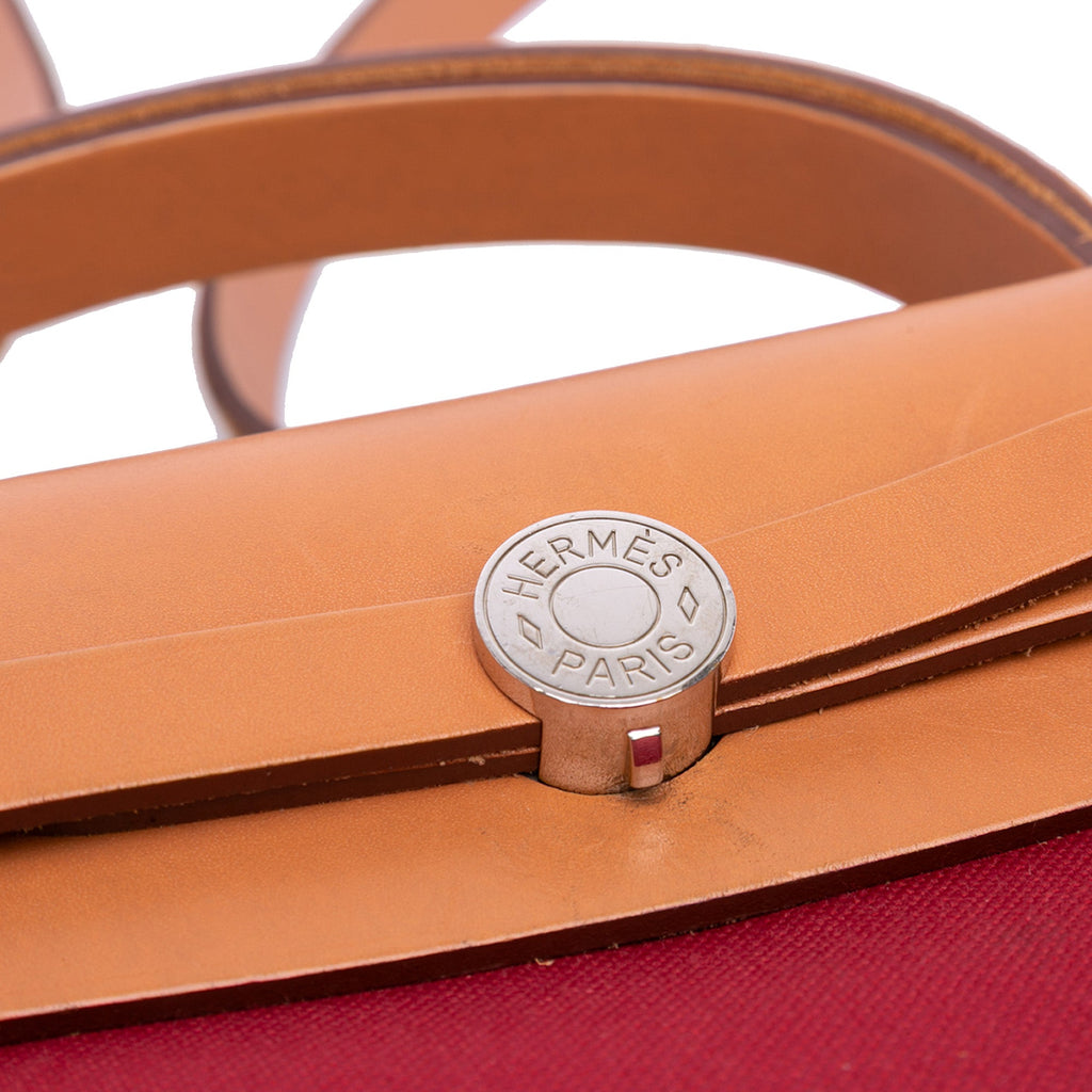 Second hand Hermes Herbag PM Canvas 1 Pouch Top - handle Handbag Red - Tabita Bags