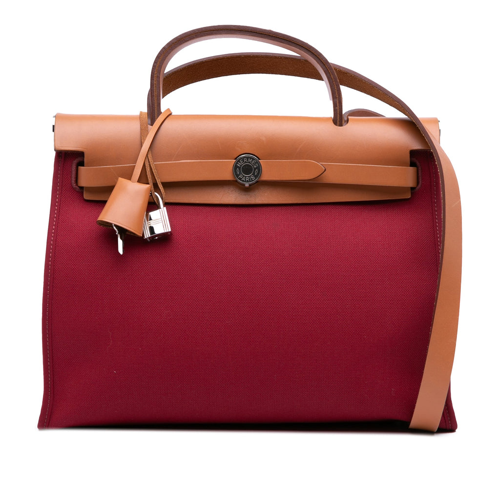 Second hand Hermes Herbag PM Canvas 1 Pouch Top - handle Handbag Red - Tabita Bags