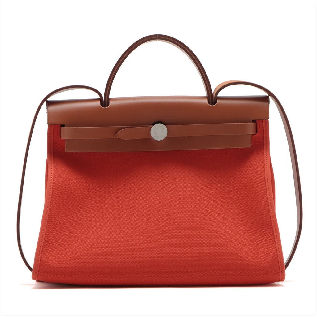 Second hand Hermes Herbag PM Canvas 2 - Ways Top - handle Bag 1 pouch Orange - Tabita Bags