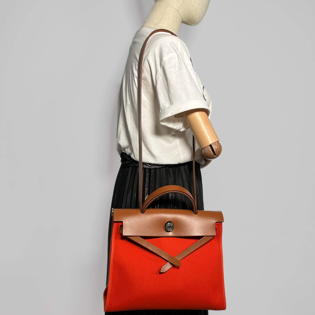 Second hand Hermes Herbag PM Canvas 2 - Ways Top - handle Bag 1 pouch Orange - Tabita Bags
