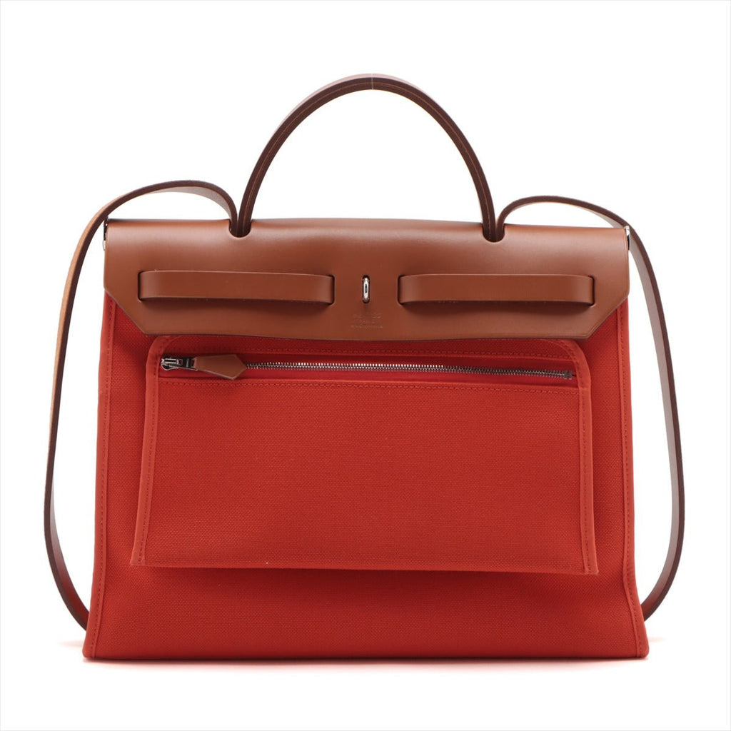 Second hand Hermes Herbag PM Canvas 2 - Ways Top - handle Bag 1 pouch Orange - Tabita Bags