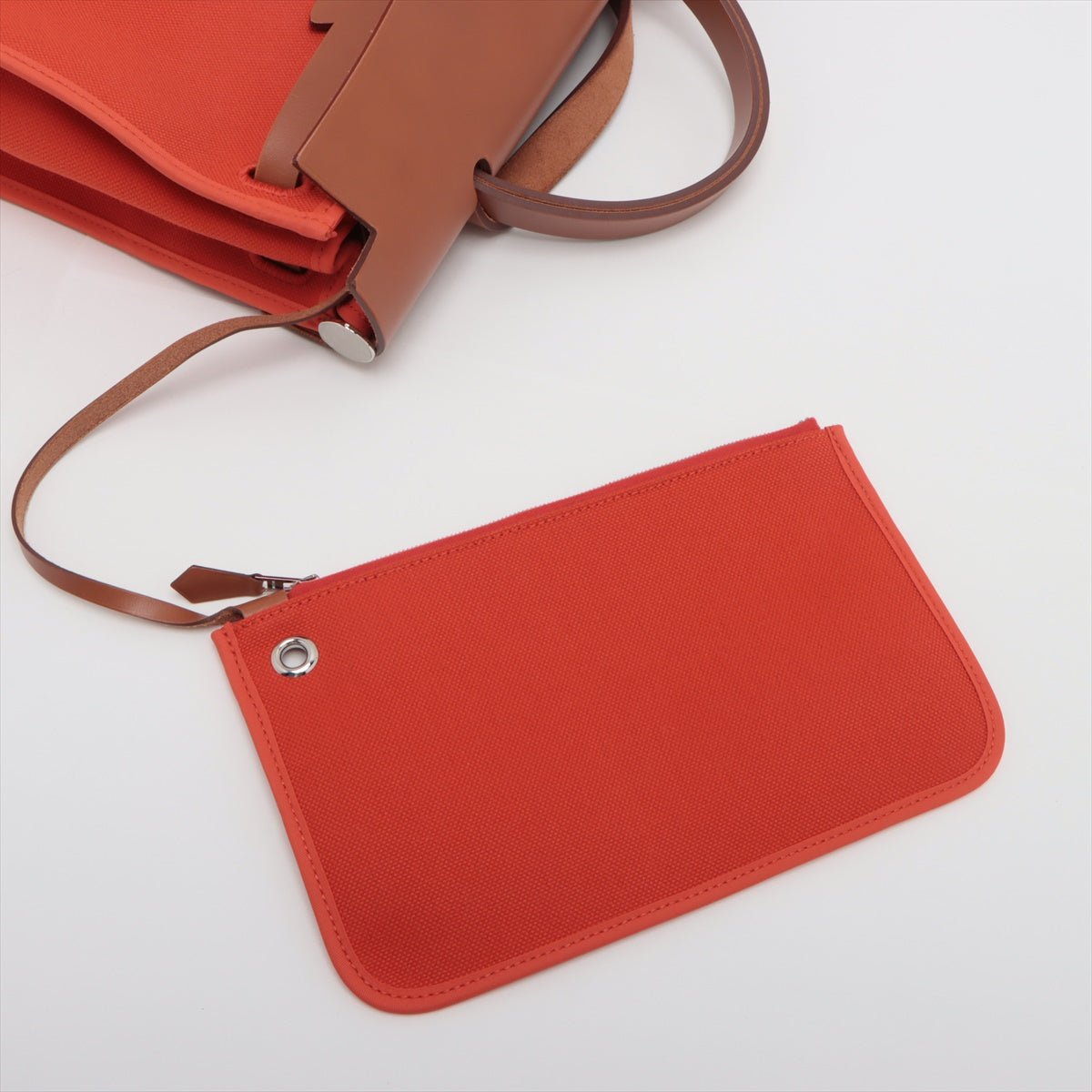 Second hand Hermes Herbag PM Canvas 2 - Ways Top - handle Bag 1 pouch Orange - Tabita Bags