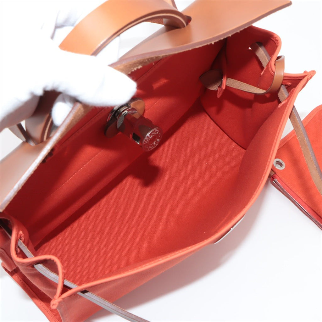 Second hand Hermes Herbag PM Canvas 2 - Ways Top - handle Bag 1 pouch Orange - Tabita Bags