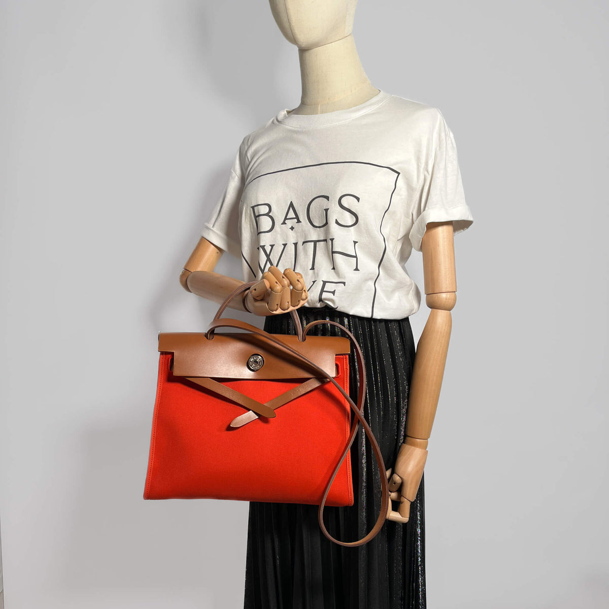 Second hand Hermes Herbag PM Canvas 2 - Ways Top - handle Bag 1 pouch Orange - Tabita Bags