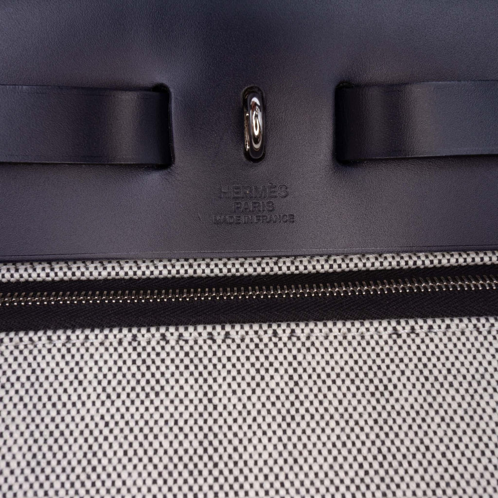 Second hand Hermes Herbag PM Toile H Berline Leather & Canvas Zip Top-handle Handbag Black - Tabita Bags