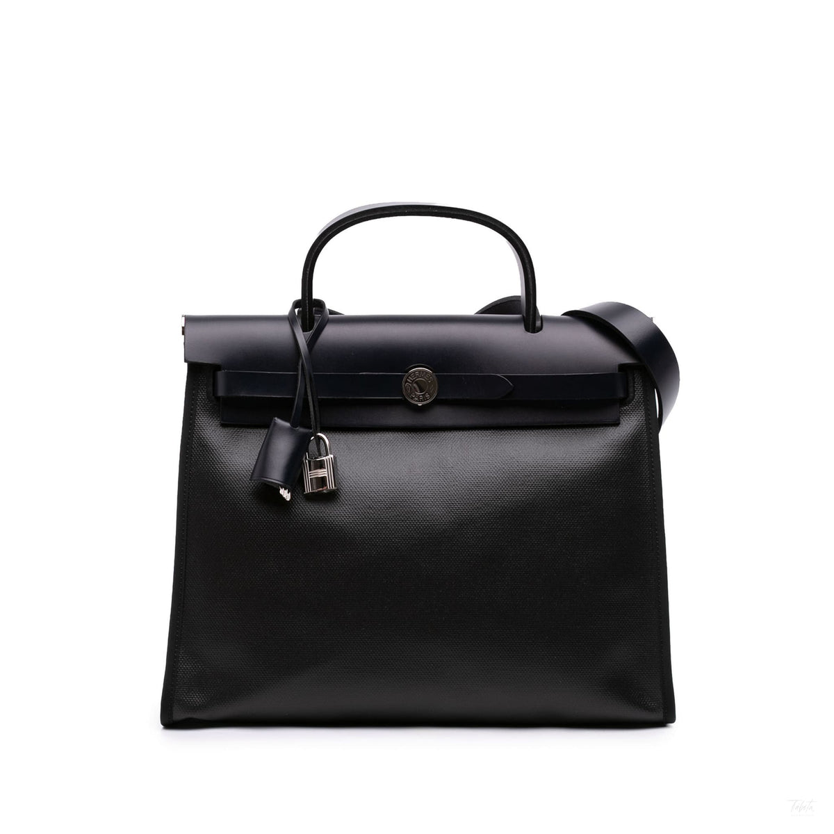 Second hand Hermes Herbag PM Toile H Berline Leather & Canvas Zip Top-handle Handbag Black - Tabita Bags