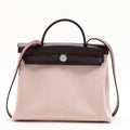 Second hand Hermes Herbag PM Toile Officier × Vache Hunter Leather & Canvas Zip Top-handle Handbag Beige - Tabita Bags
