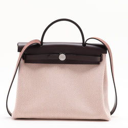 Second hand Hermes Herbag PM Toile Officier × Vache Hunter Leather & Canvas Zip Top-handle Handbag Beige - Tabita Bags