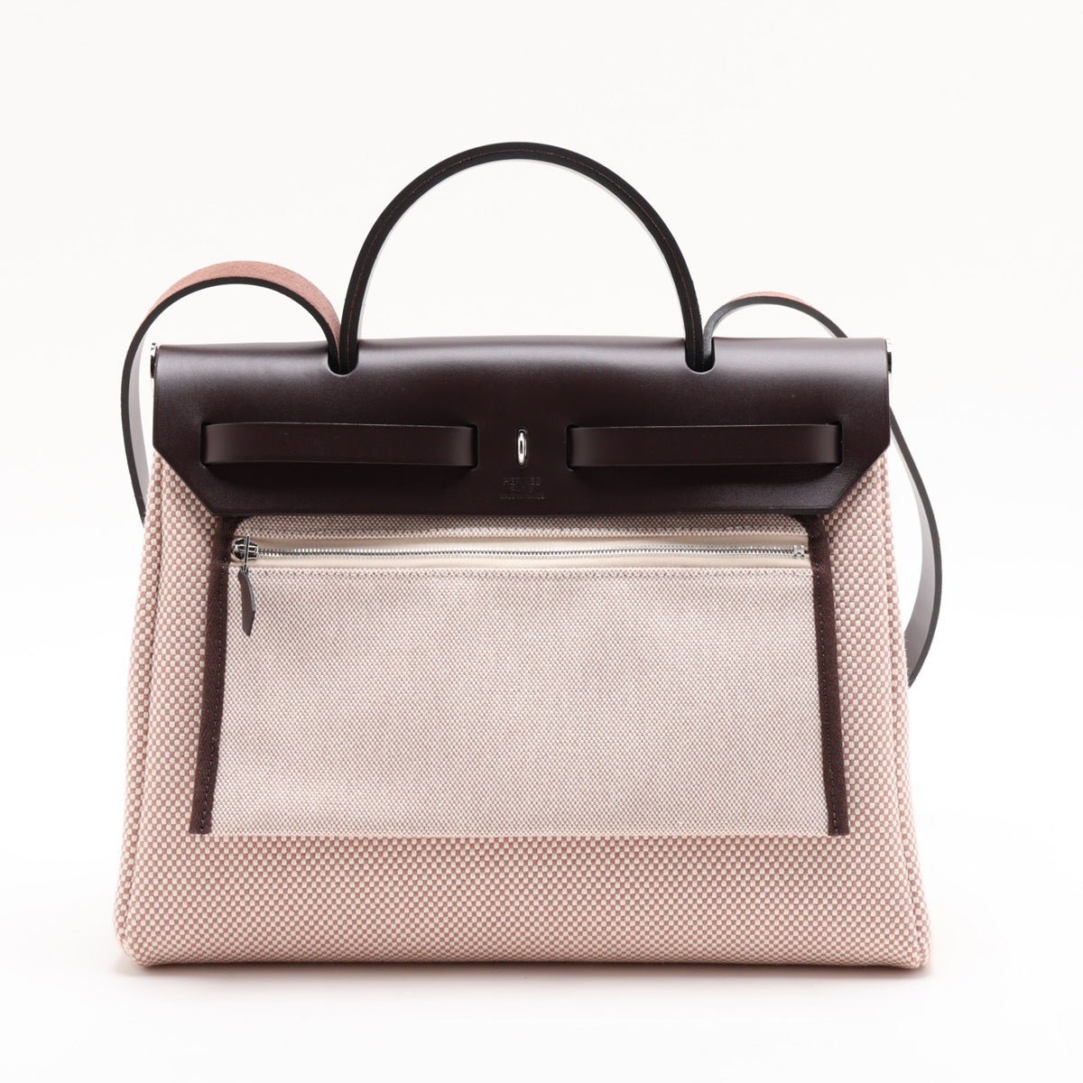 Second hand Hermes Herbag PM Toile Officier × Vache Hunter Leather & Canvas Zip Top-handle Handbag Beige - Tabita Bags