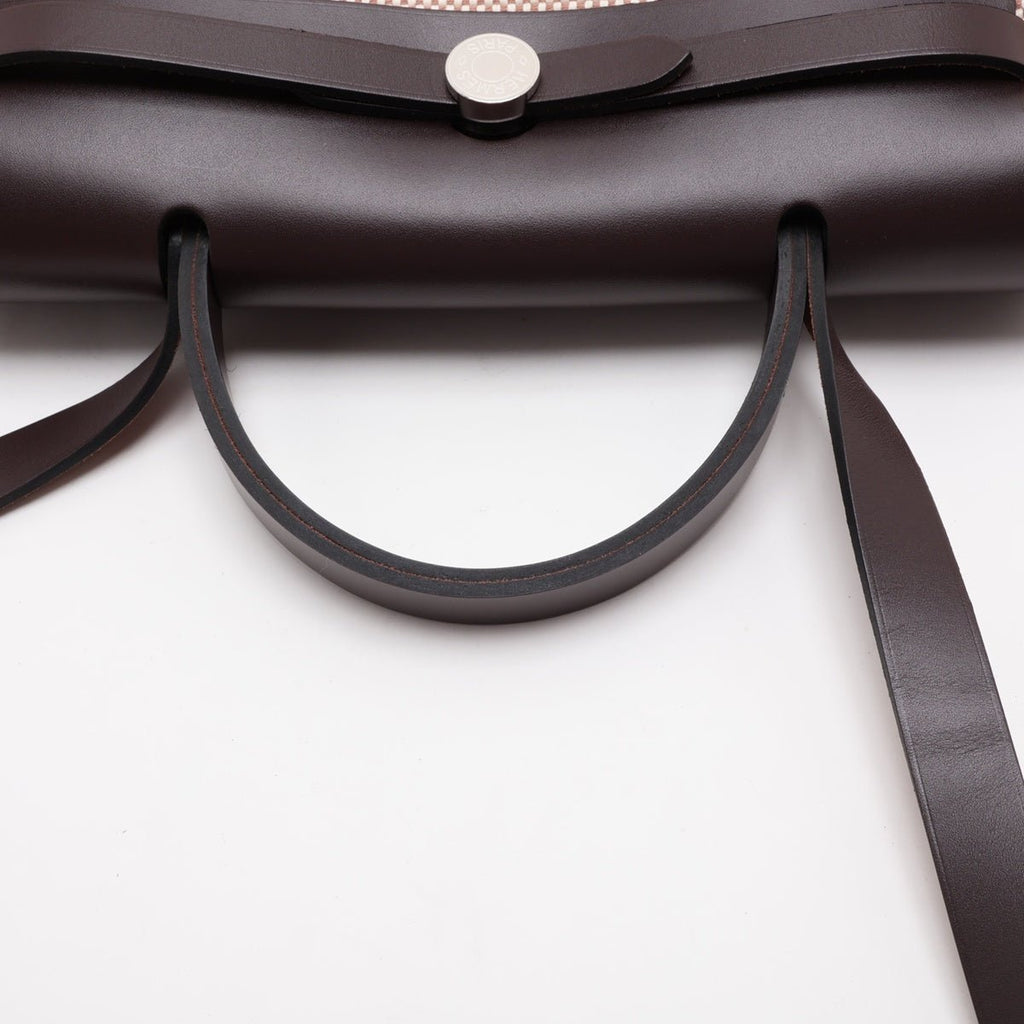 Second hand Hermes Herbag PM Toile Officier × Vache Hunter Leather & Canvas Zip Top-handle Handbag Beige - Tabita Bags