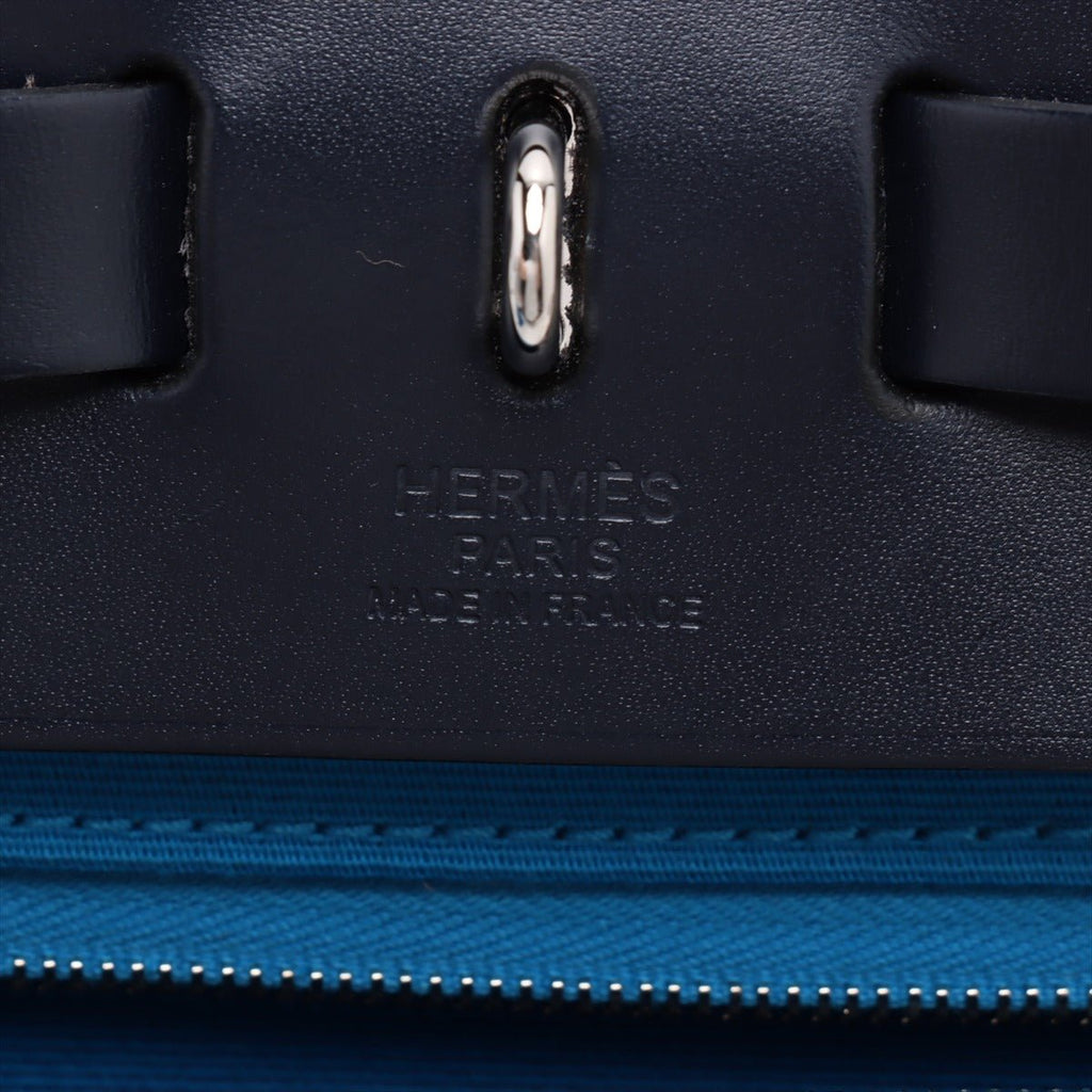 Second hand Hermes Herbag PM Toile Officier × Vache Hunter Leather & Canvas Zip Top-handle Handbag Blue - Tabita Bags