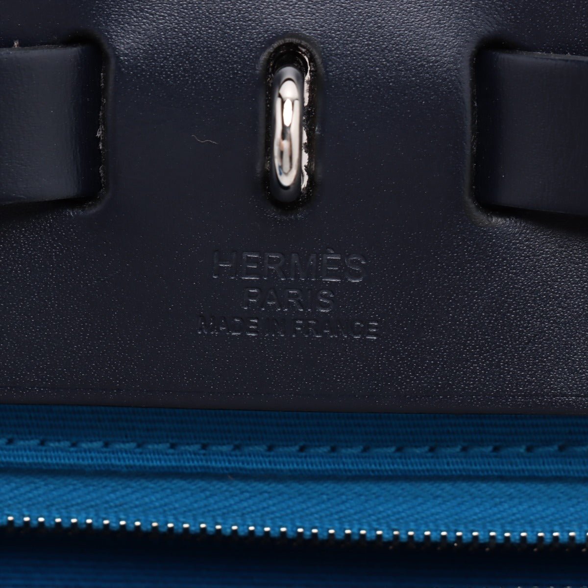 Second hand Hermes Herbag PM Toile Officier × Vache Hunter Leather & Canvas Zip Top-handle Handbag Blue - Tabita Bags